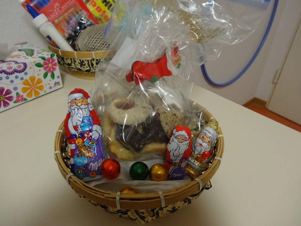 Now my basket is filled with Christmas snacks! The cookies are very traditional here – they're called Weihnachtsgebäck and are only available during December